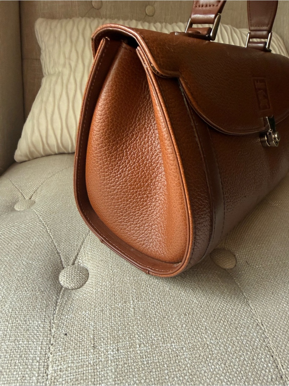 Vintage Burberrys Brown Pebbled Leather Top Handle Satchel Bag Check Lined - Picture 6 of 11